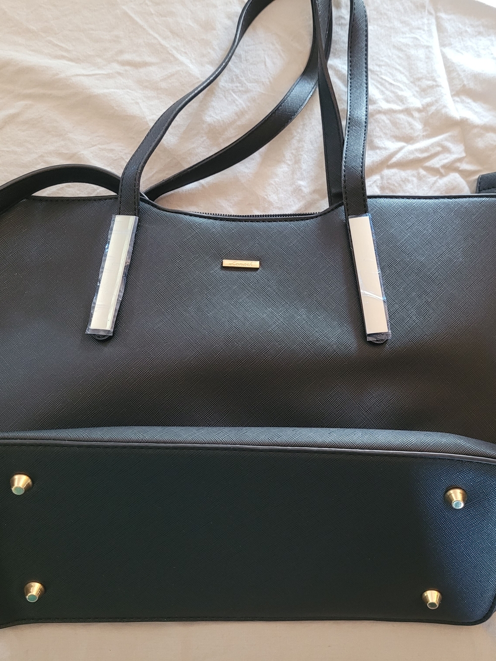 Classic Black Shoulder Tote with Gold Accents